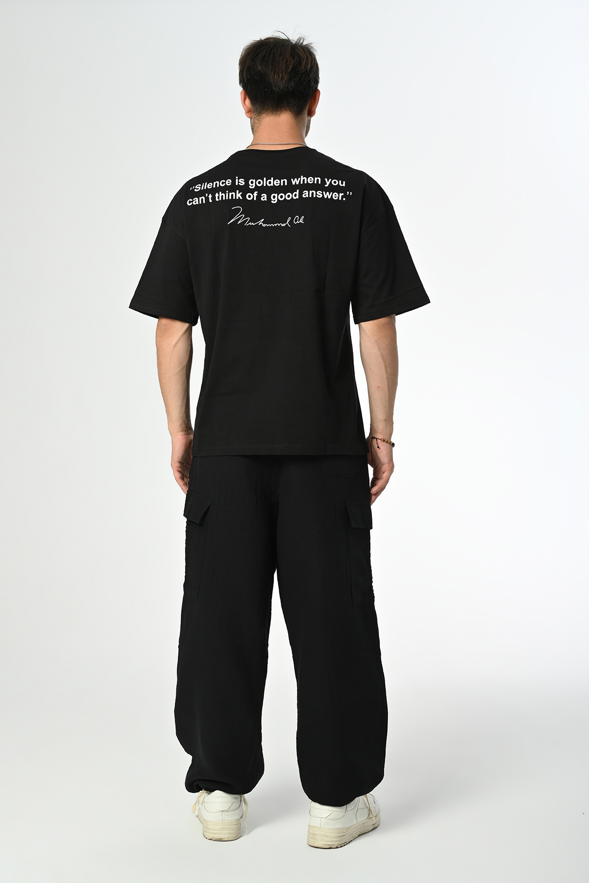 M.Ali Tasarım Siyah Pamuk Bisiklet Yaka Dembu T-shirt '23